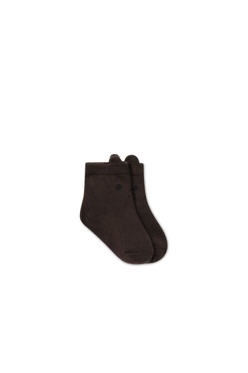 George Bear Ankle Sock - Dark Coffee Childrens Sock from Jamie Kay USA
