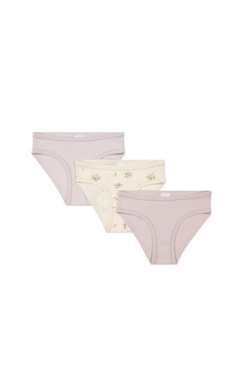 Organic Cotton 3PK Girls Underwear - Goldie Bouquet Egret/Dusky Rose/Heather Haze Childrens Underwear from Jamie Kay USA