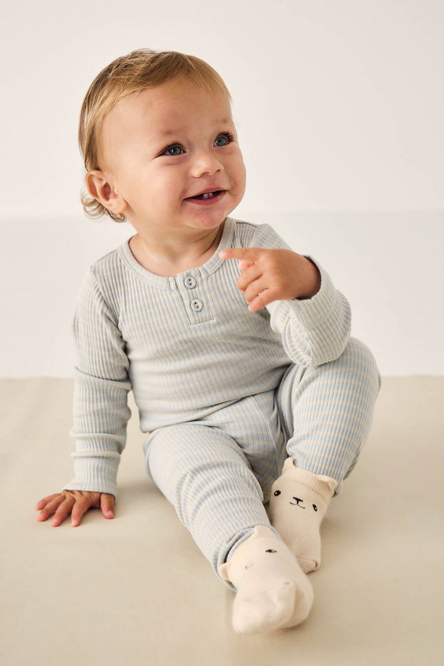 George Bear Ankle Sock - Egret Childrens Sock from Jamie Kay USA