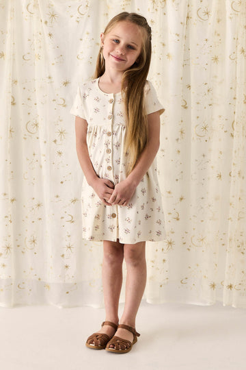 Organic Cotton Lola Dress - Goldie Bouquet Egret Childrens Dress from Jamie Kay USA
