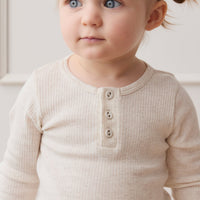 Organic Cotton Modal Long Sleeve Henley - Oatmeal Marle Childrens Top from Jamie Kay USA