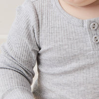 Organic Cotton Modal Long Sleeve Bodysuit - Light Grey Marle Childrens Bodysuit from Jamie Kay USA