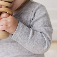 Organic Cotton Modal Long Sleeve Bodysuit - Light Grey Marle Childrens Bodysuit from Jamie Kay USA