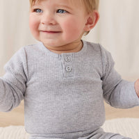 Organic Cotton Modal Long Sleeve Bodysuit - Light Grey Marle Childrens Bodysuit from Jamie Kay USA