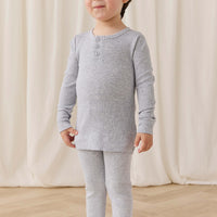 Organic Cotton Modal Long Sleeve Henley - Light Grey Marle Childrens Top from Jamie Kay USA