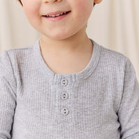 Organic Cotton Modal Long Sleeve Henley - Light Grey Marle Childrens Top from Jamie Kay USA
