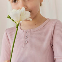 Organic Cotton Modal Long Sleeve Henley - Rose Smoke Childrens Top from Jamie Kay USA