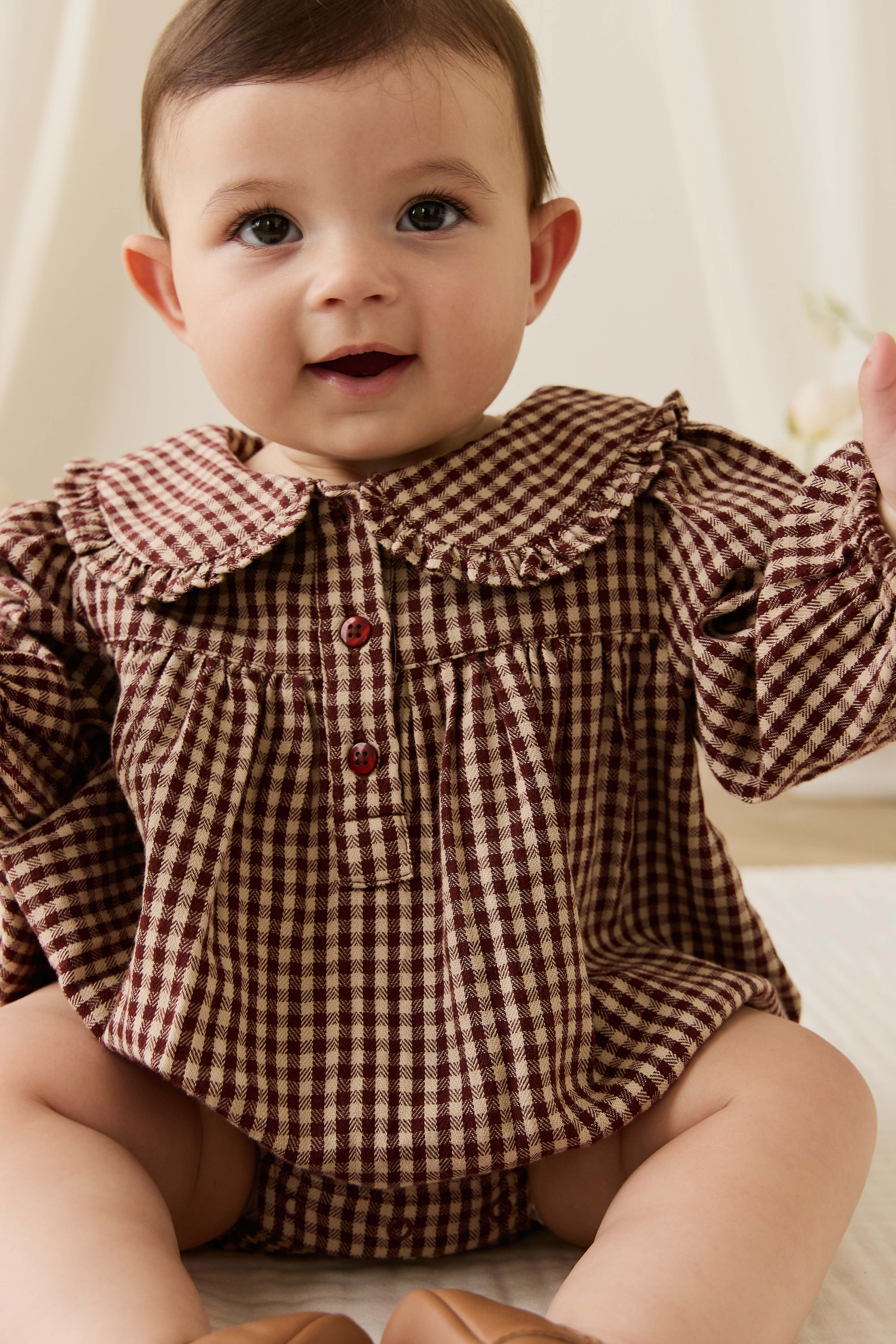 【haru】apolina NELLIE PLAYSUIT Organic Cotton Elowen Playsuit - Cinnamon Gingham – Jamie Kay USA