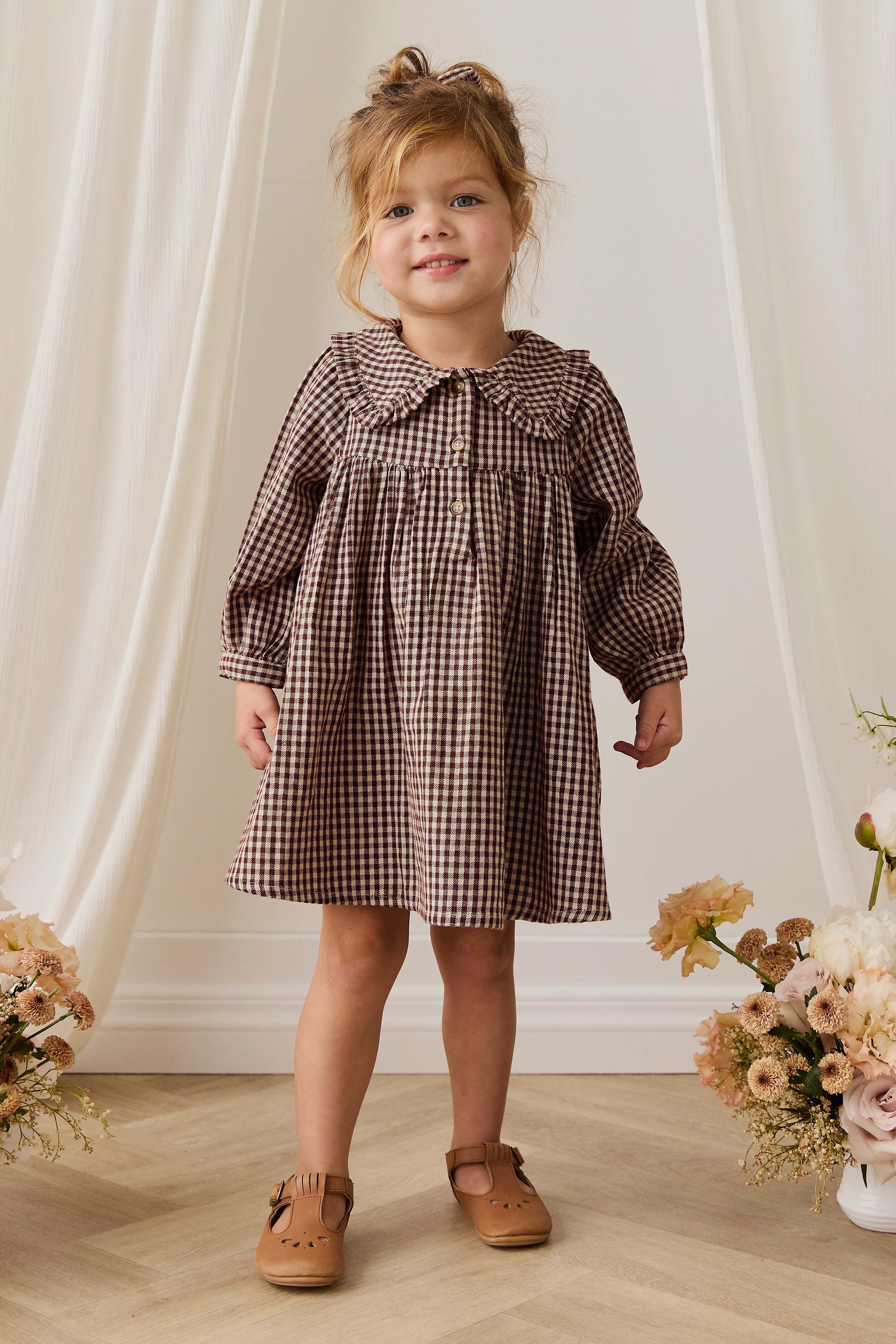 Organic Cotton Ira Dress - Cinnamon Gingham 4YR