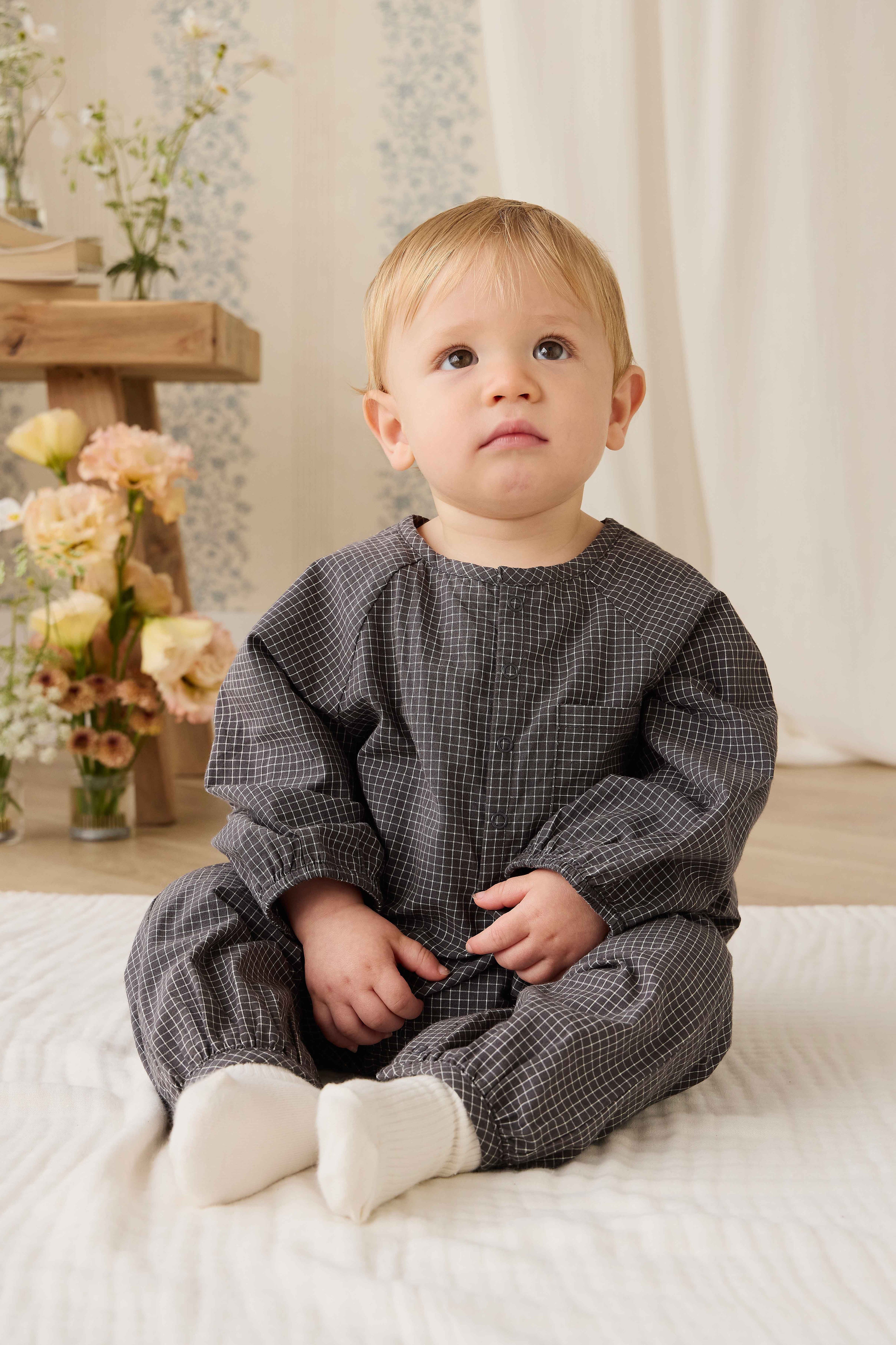 Organic Cotton Milton Onepiece - Basalt Grid – Jamie Kay USA