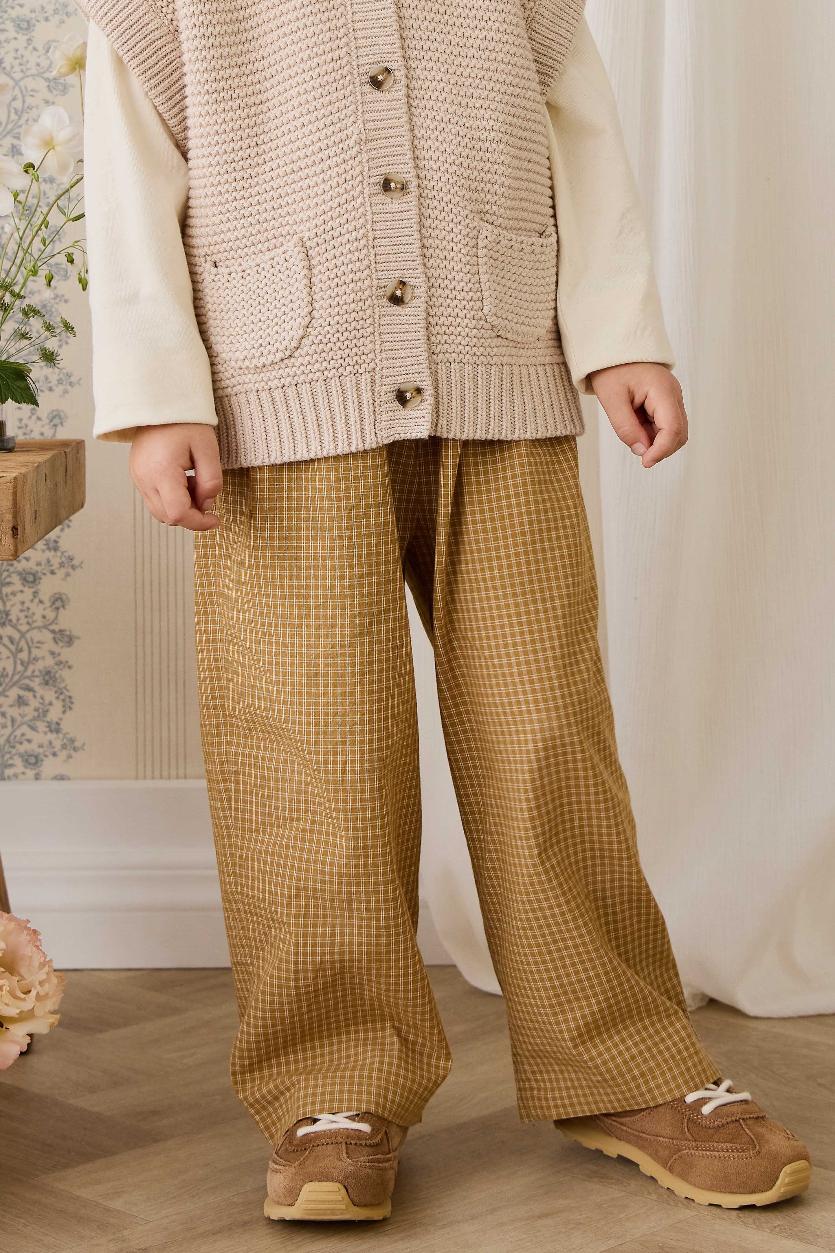 Organic Cotton Kenji Pant - Windowpane Check Buckwheat – Jamie Kay USA