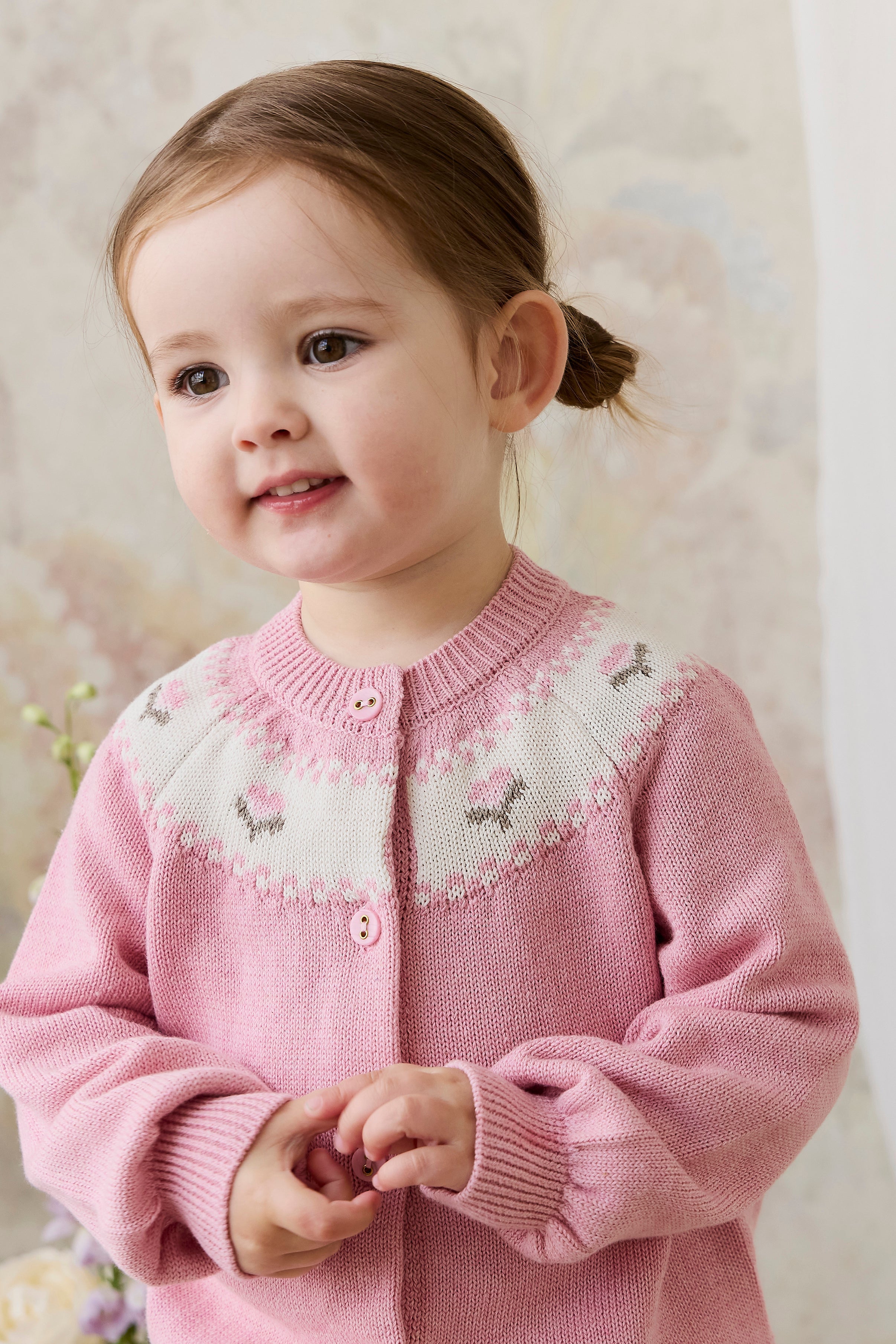 Annette Cardigan - Annette Jacquard - Pink Flutter Marle – Jamie