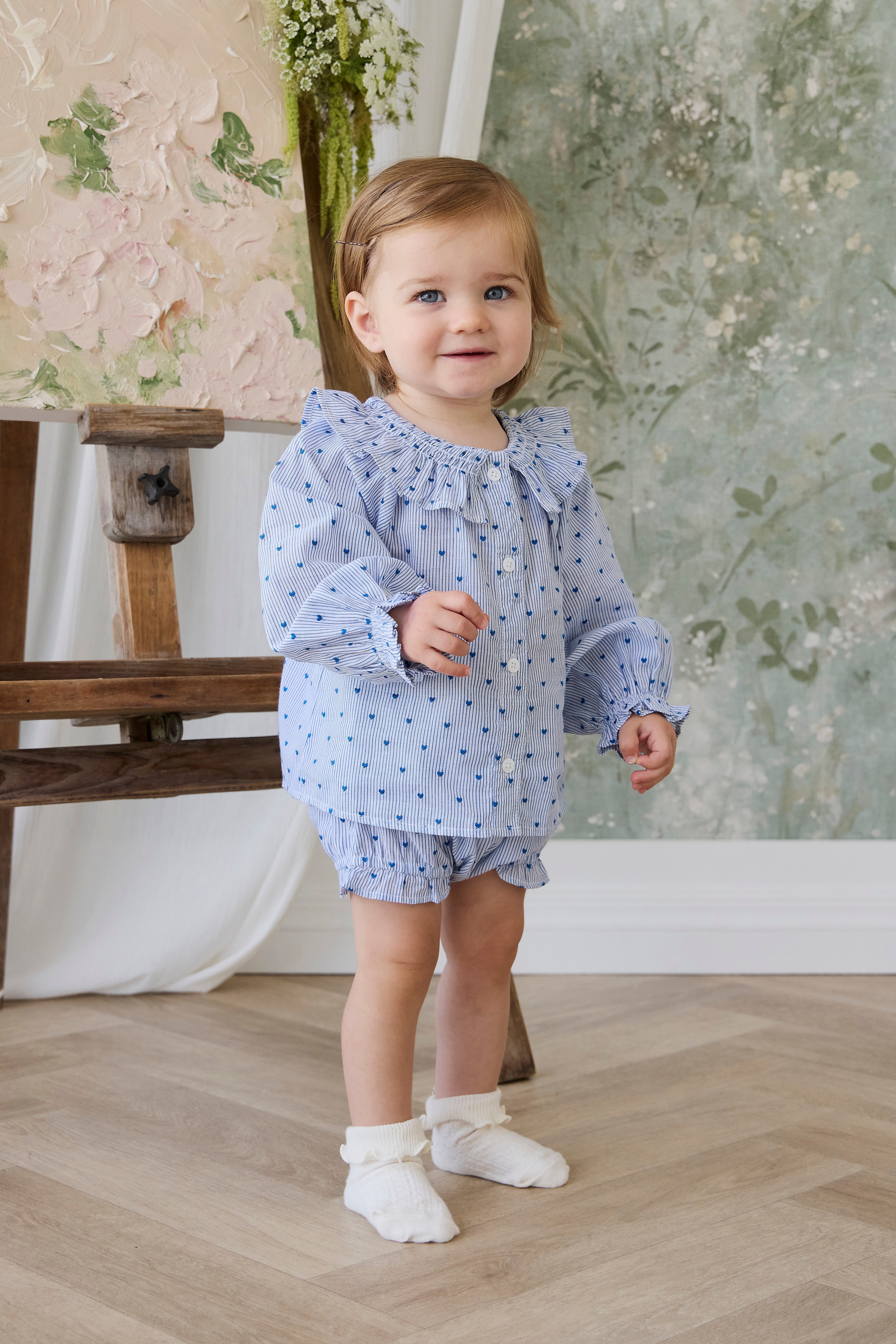 Organic Cotton Frill Bloomer - Mon Amour Stripe Indigo – Jamie Kay USA