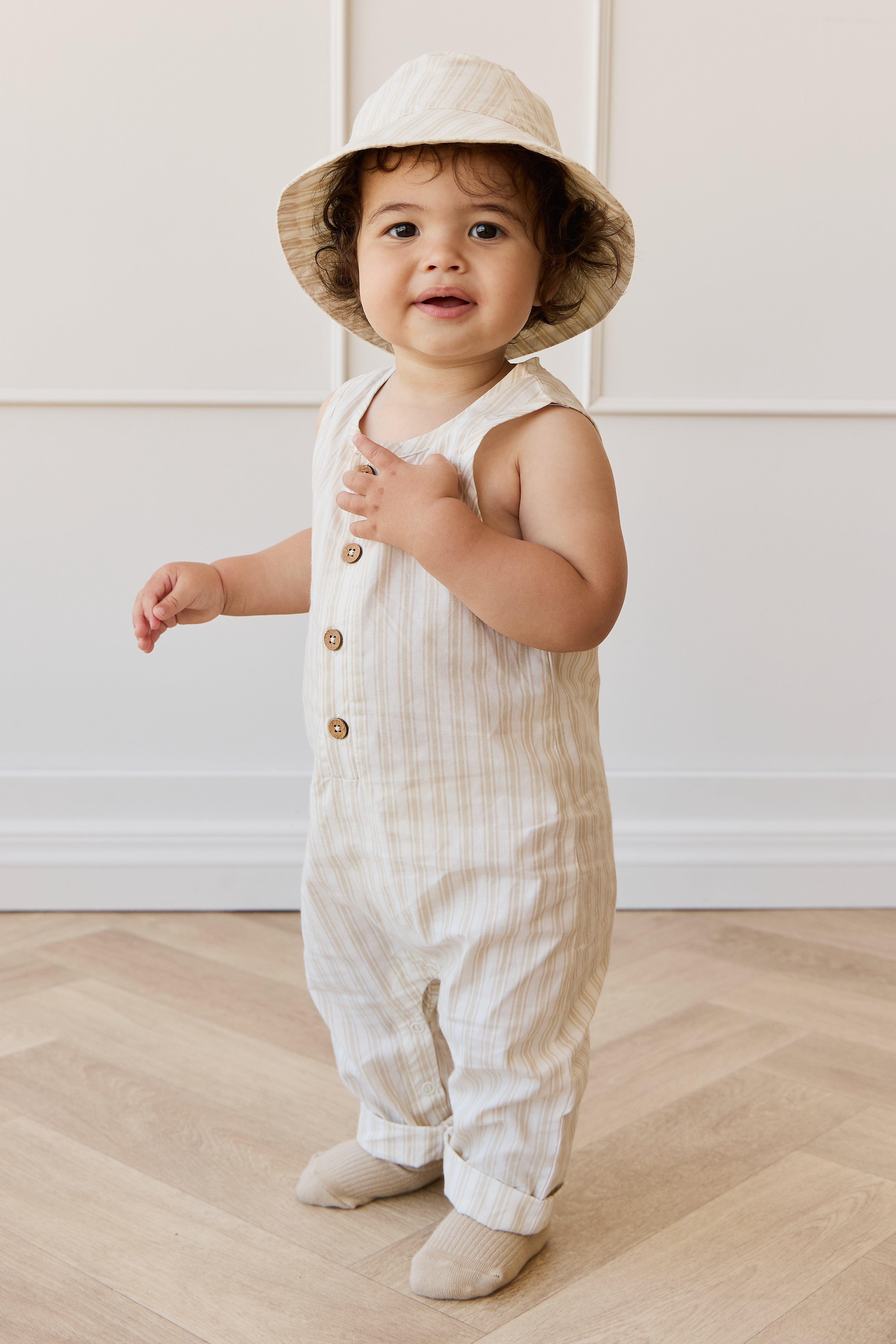 Organic Cotton Milo Jumpsuit - Variegated Stripe Foam – Jamie Kay USA