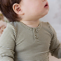 Organic Cotton Modal Long Sleeve Bodysuit - Petite Stripe Avocado Oil / Cloud Childrens Bodysuit from Jamie Kay USA