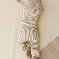 Organic Cotton Modal Legging - Narrow Stripe Balm/Cloud Childrens Legging from Jamie Kay USA