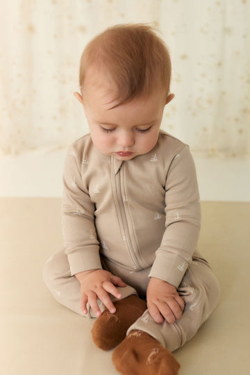 Organic Cotton Reese Zip Onepiece - Set Sail Vintage Taupe Childrens Onepiece from Jamie Kay USA