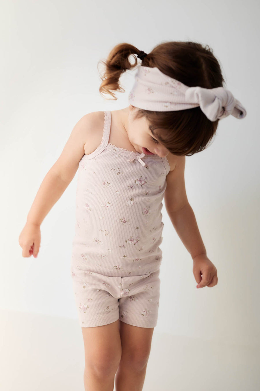 Organic Cotton Fine Rib Singlet - Petite Fleur Violet Childrens Singlet from Jamie Kay USA