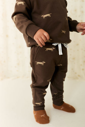 Organic Cotton Jalen Track Pant - Cosy Basil Large Dark Coffee Childrens Pant from Jamie Kay USA