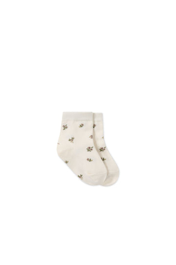Jacquard Floral Sock - Petite Goldie Childrens Sock from Jamie Kay USA