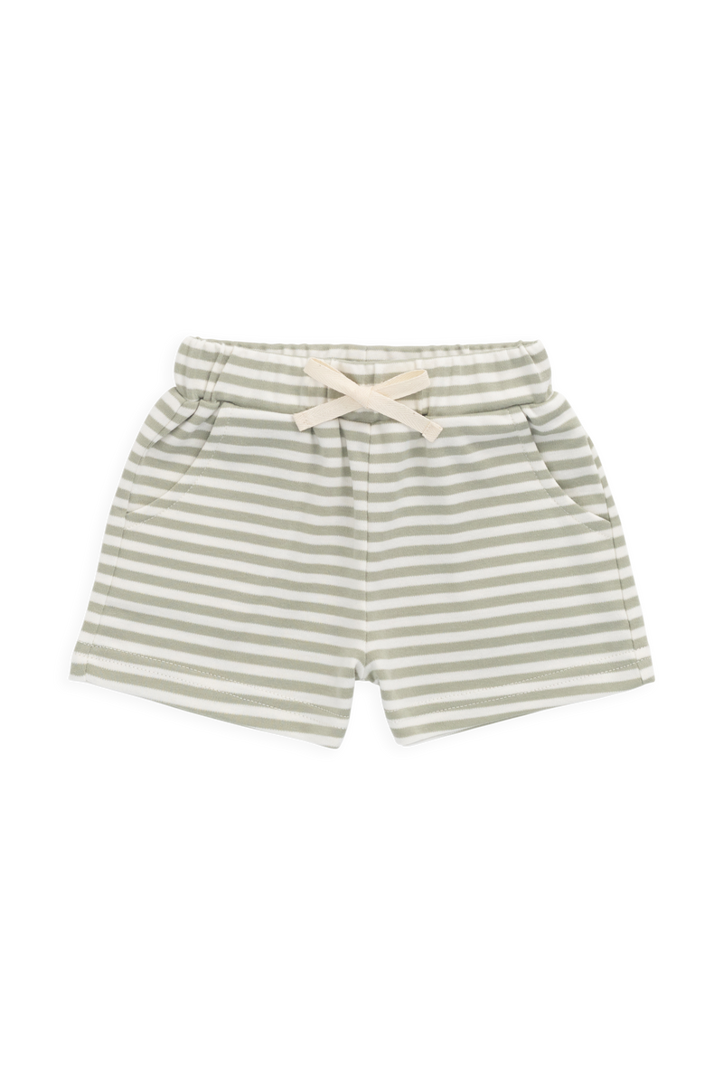 Pima Cotton Wesley Short - Narrow Stripe Lichen / Cloud – Jamie