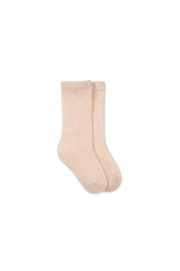 Cable Weave Knee High Sock - Ballet Pink Childrens Sock from Jamie Kay USA