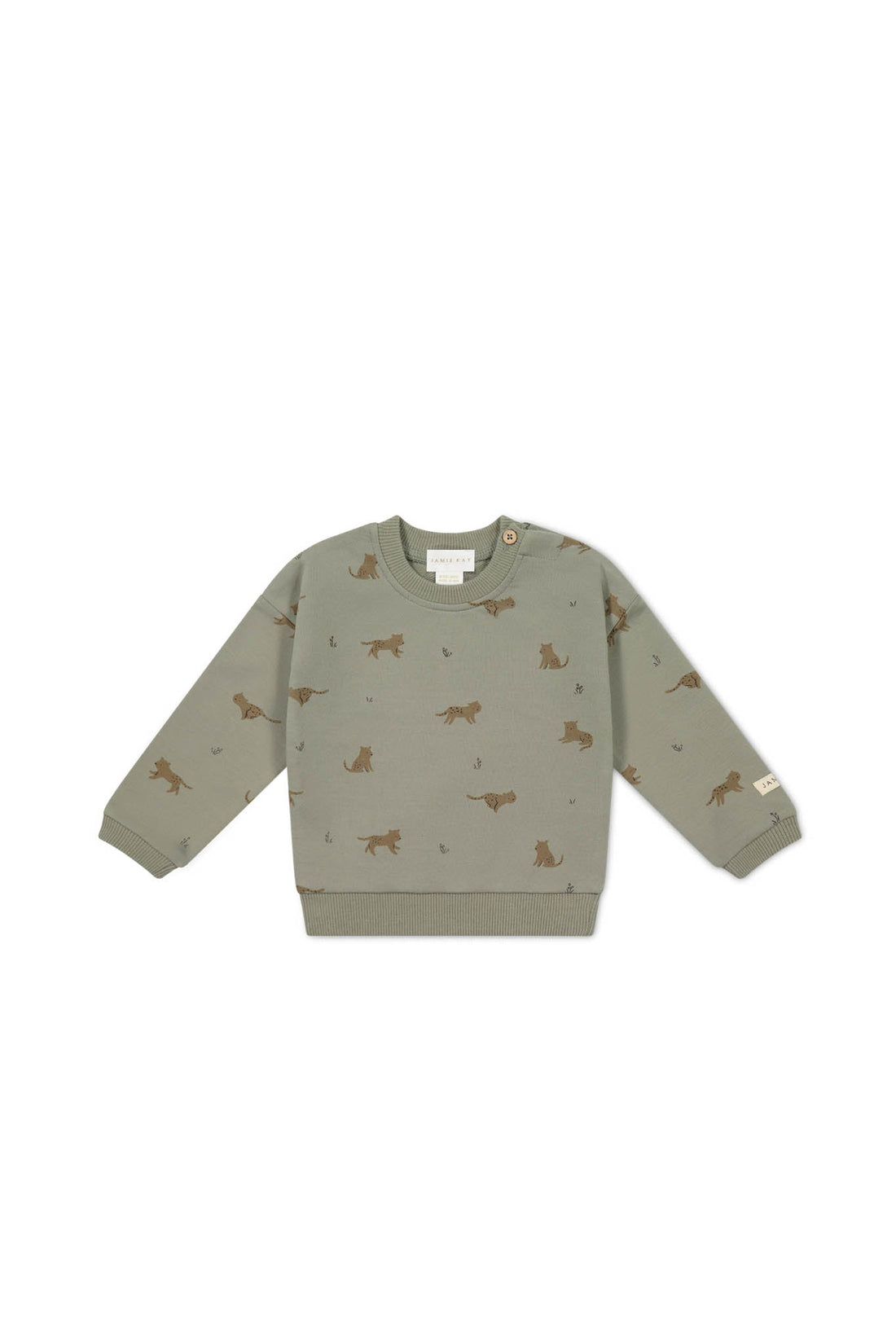 Organic Cotton Damien Sweatshirt - Lenny Leopard Sage Childrens Sweatshirt from Jamie Kay USA