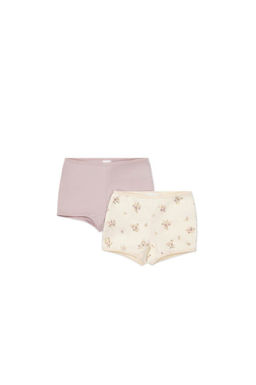 Organic Cotton 2PK Girls Shortie - Goldie Bouquet Egret/Heather Haze Childrens Underwear from Jamie Kay USA