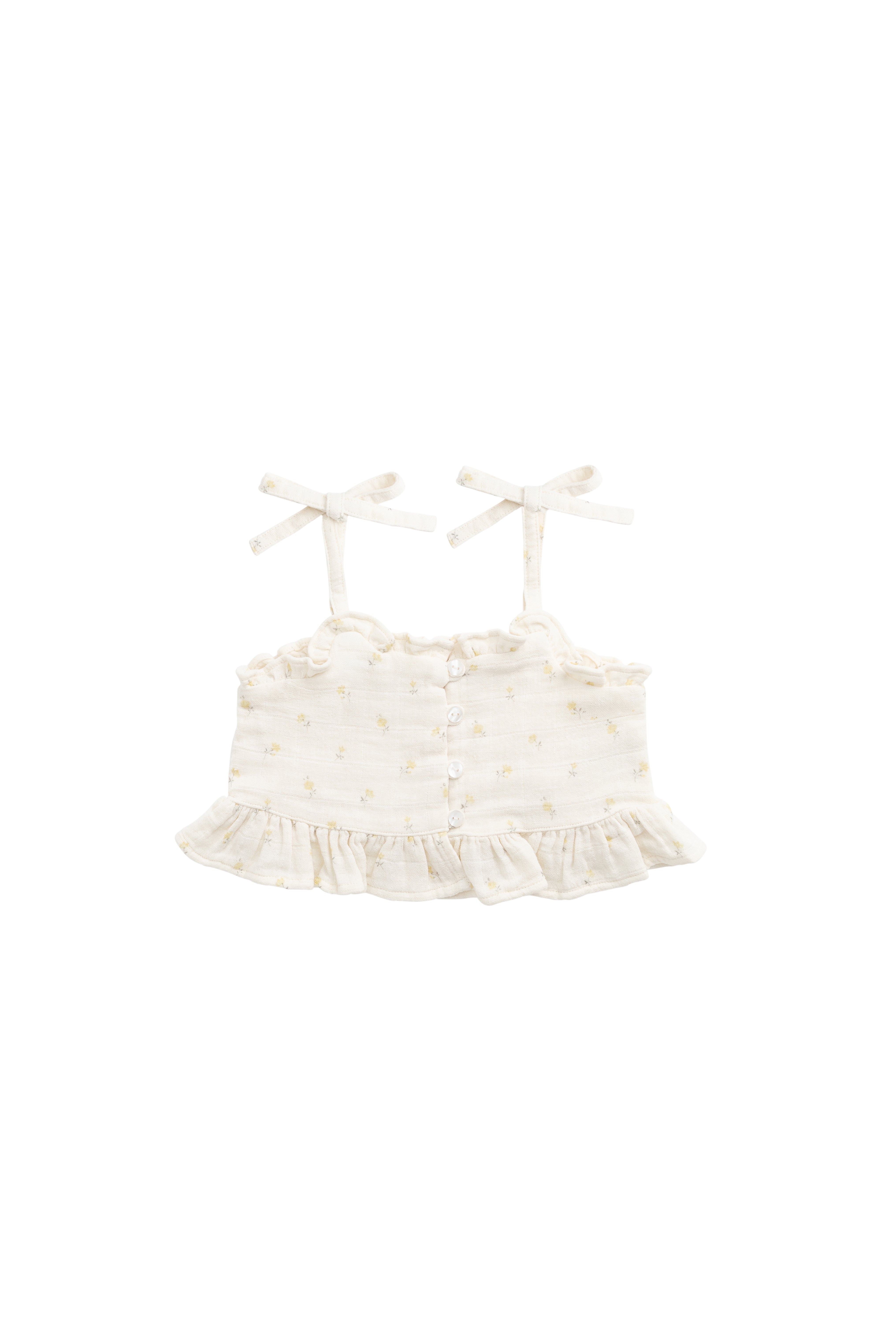 organic cotton muslin brielle dress - vintage ditsy Ditsy Floral Ruffle Cross Back Flare Baby Dress+Bloomer (Organic Muslin) Light Tan / 3-6M
