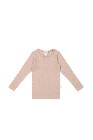 Organic Cotton Modal Long Sleeve Henley - Dusky Rose Marle Childrens Top from Jamie Kay USA