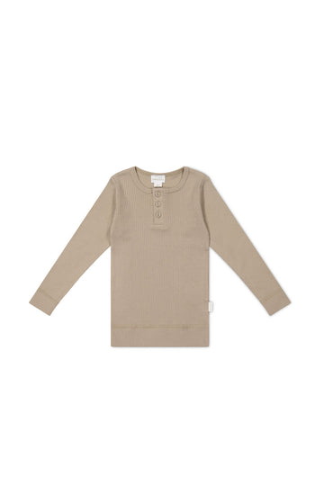 Organic Cotton Modal Long Sleeve Henley - Vintage Taupe Childrens Top from Jamie Kay USA