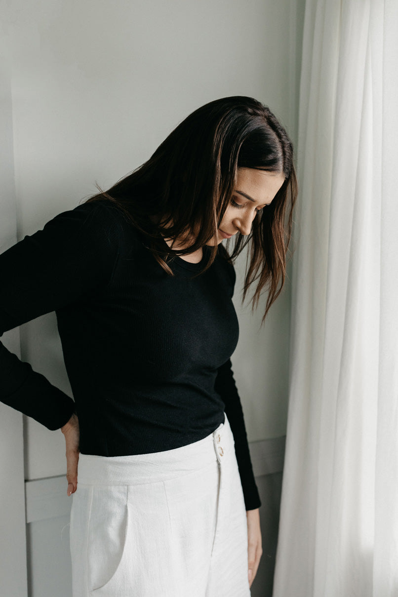 Organic Cotton Fine Rib Womens Long Sleeve Top - Black – Jamie Kay USA