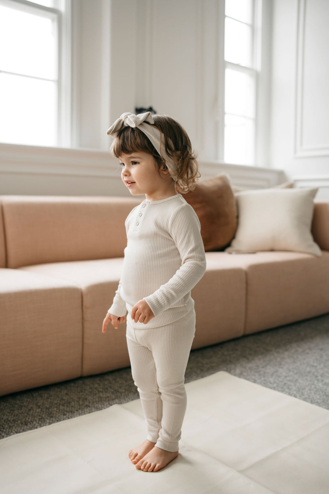 Organic Cotton Modal Long Sleeve Henley - Beech Childrens Top from Jamie Kay USA