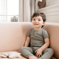 Organic Cotton Modal Darcy Rib Tee Bodysuit - Dill Childrens Bodysuit from Jamie Kay USA