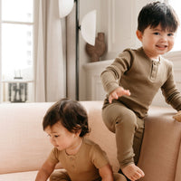 Organic Cotton Modal Long Sleeve Henley - Oak Childrens Top from Jamie Kay USA