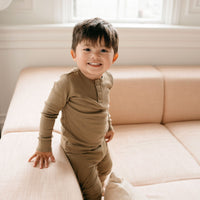 Organic Cotton Modal Long Sleeve Henley - Oak Childrens Top from Jamie Kay USA