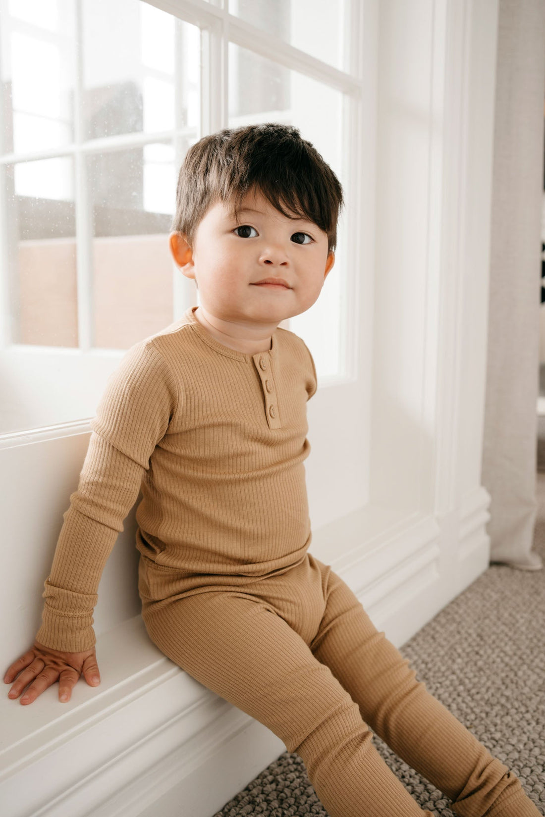 Organic Cotton Modal Long Sleeve Henley - Honeycomb Childrens Top from Jamie Kay USA