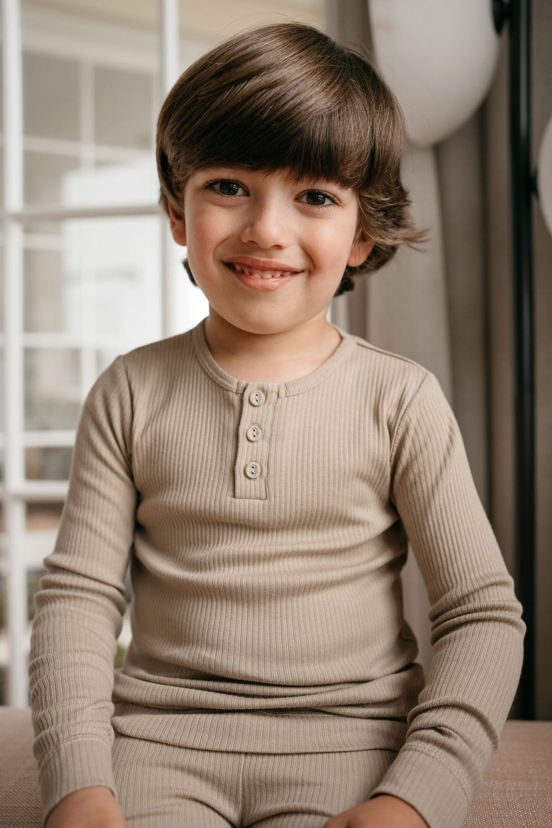 Organic Cotton Modal Long Sleeve Henley - Rye Childrens Top from Jamie Kay USA