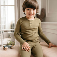 Organic Cotton Modal Long Sleeve Henley - Herb Childrens Top from Jamie Kay USA