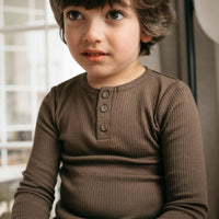 Organic Cotton Modal Long Sleeve Henley - Cocoa Childrens Top from Jamie Kay USA