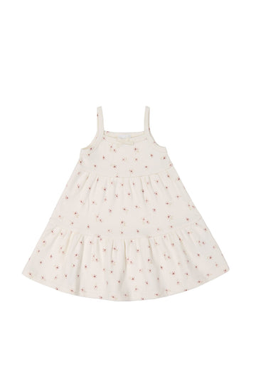 Organic Cotton Fine Rib Matilda Dress - Simple Flowers Egret Childrens Dress from Jamie Kay USA