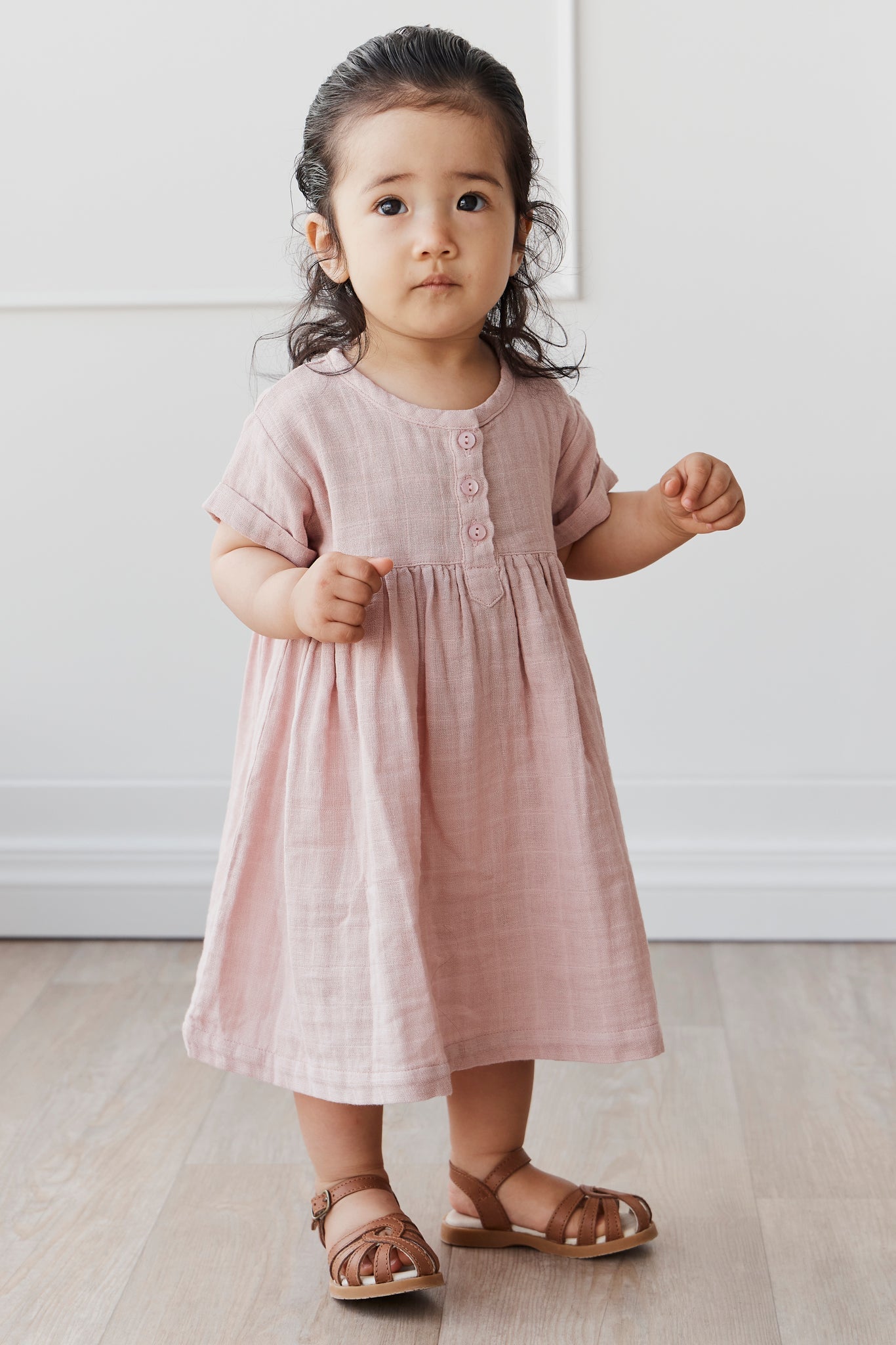 Organic Cotton Muslin Short Sleeve Dress - Powder Pink – Jamie Kay USA