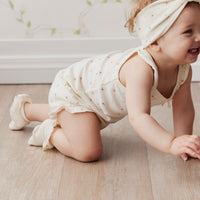 Organic Cotton Fine Rib Frill Bloomer - Simple Flowers Egret Childrens Bloomer from Jamie Kay USA