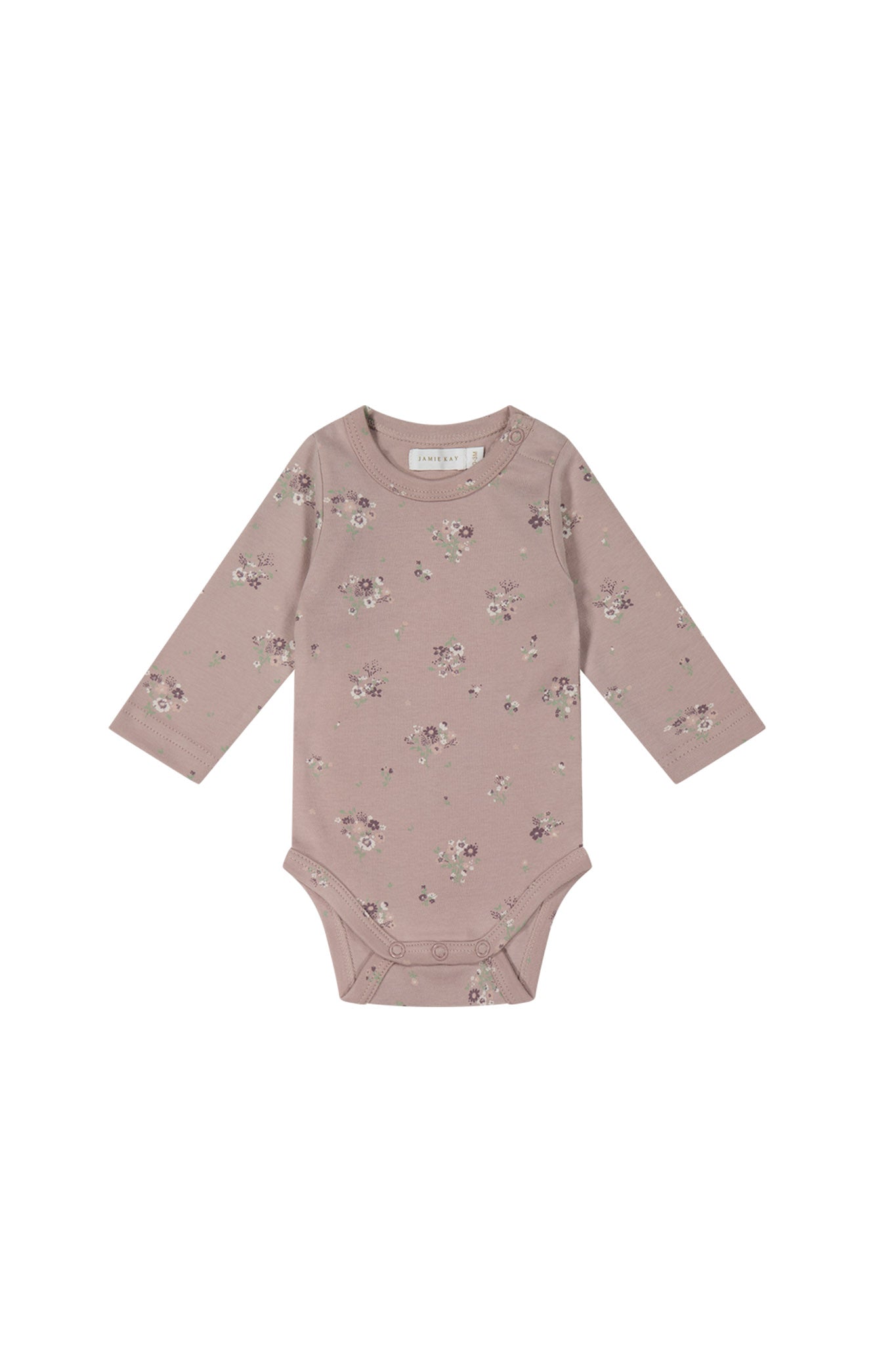 Organic Cotton Long Sleeve Bodysuit - Lauren Floral Fawn 6-12m | Jamie Kay US