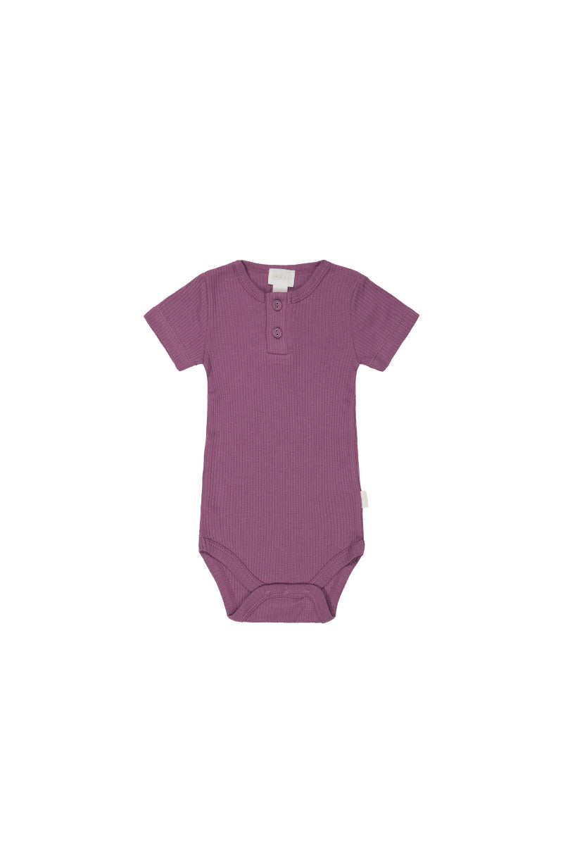 Organic Cotton Modal Darcy Rib Tee Bodysuit - Grape Childrens Bodysuit from Jamie Kay USA