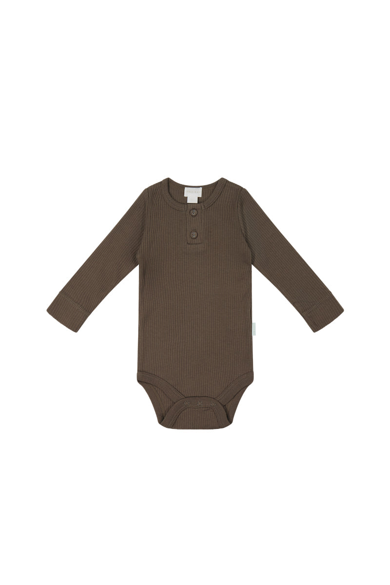 Organic Cotton Modal Long Sleeve Bodysuit - Cocoa Childrens Bodysuit from Jamie Kay USA