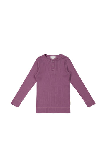 Organic Cotton Modal Long Sleeve Henley - Grape Childrens Top from Jamie Kay USA