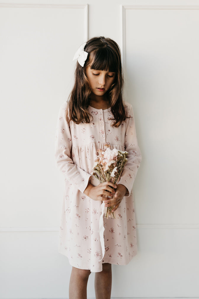 Organic Cotton Fine Rib Bridget Dress - Petite Fleur Soft Peony