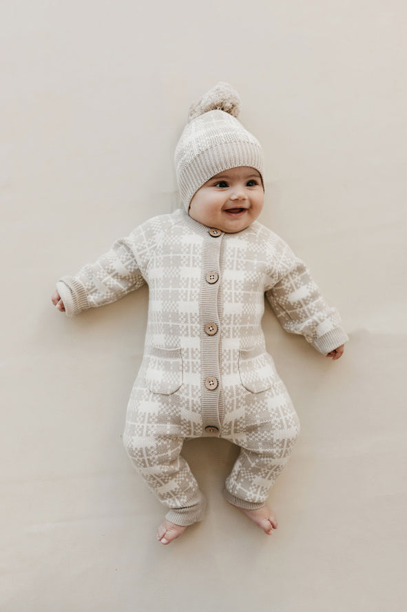 Marlo Knitted Onepiece - Marlo Check Jacquard Childrens Onepiece from Jamie Kay USA
