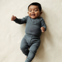 Organic Cotton Modal Long Sleeve Bodysuit  - Smoke Childrens Bodysuit from Jamie Kay USA